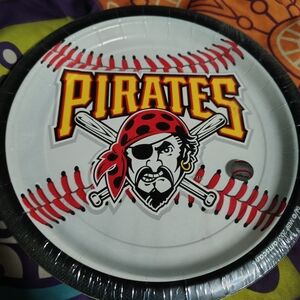 Amscan Pirates Baseball Party Plates - Red and Black